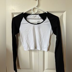 Express Black & White Cropped Long Sleeve Baseball Tee